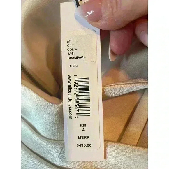 NWT Alice + Olivia Kiyoko Satin Asymmetrical Midi Dress in Champagne Size 4 - Picture 10 of 11